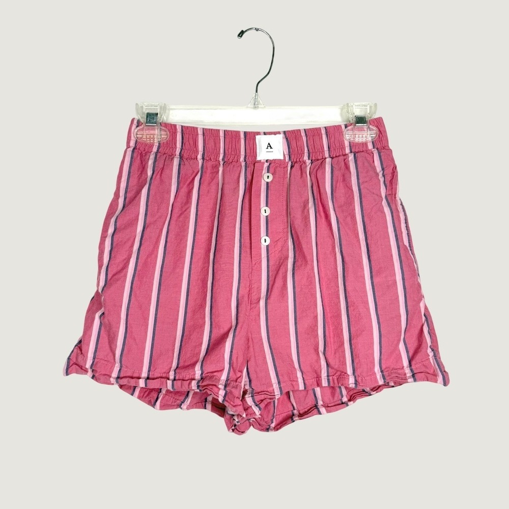 Anthropologie Pink Striped Cotton Boxer Shorts Elastic Waist Casual Bed Wear XXS - Picture 1 of 7